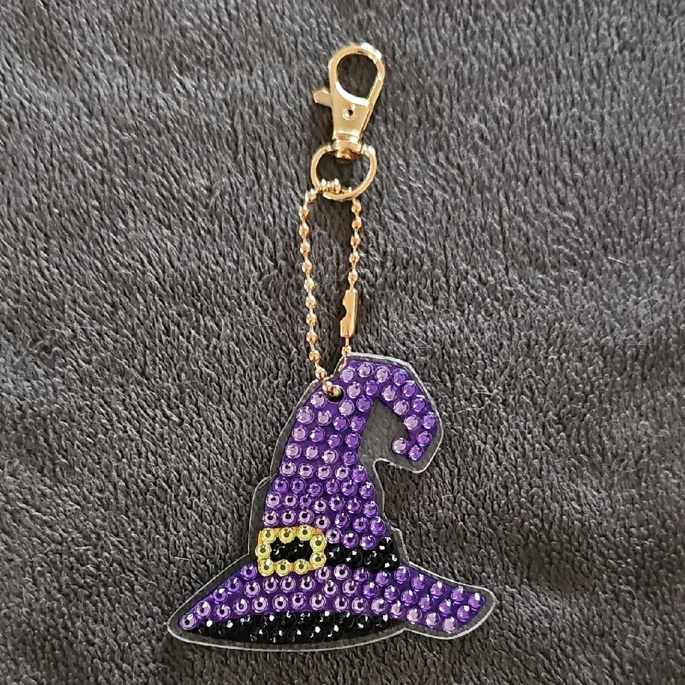 Rhinestone Purple Witch Hat Keychain